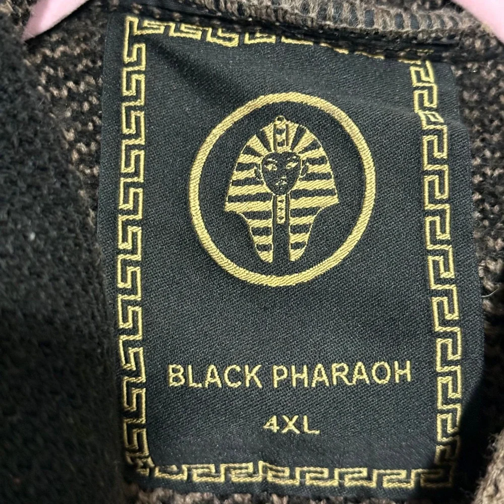 Black Pharaoh Mens‎ 4XL Full Zip Hooded Sweater Brown Black Geometric Wool READ